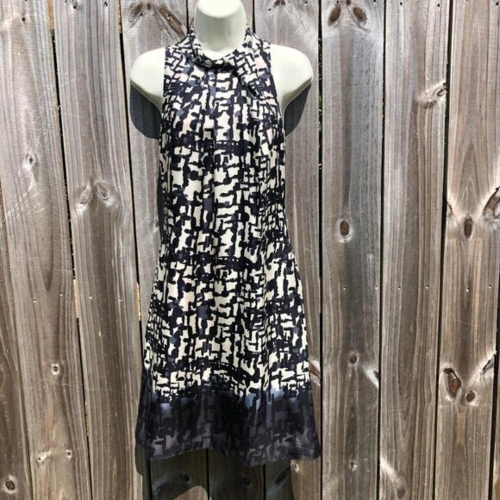 Anthropologie 0 Silk Saja Ombré Dress Sleeveless Cream Gray Black Midi Keyhole